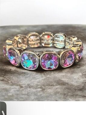Boutique Mermaid Crystal and Silver Tone Stretch Bracelet NWOT